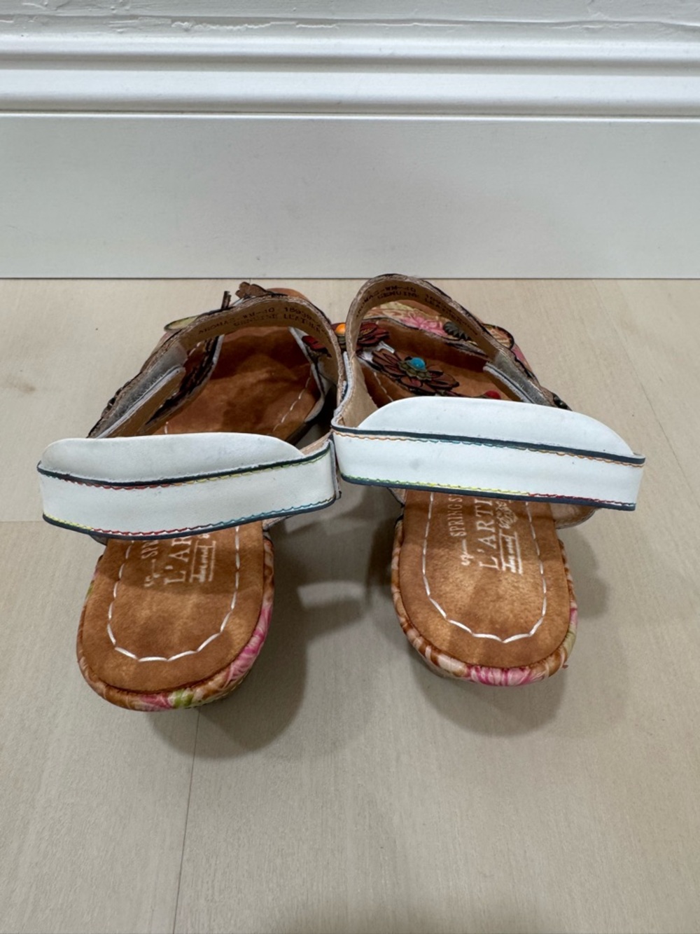 Spring Step White Multicolor Floral Leather Sandals - Picture 8 of 16